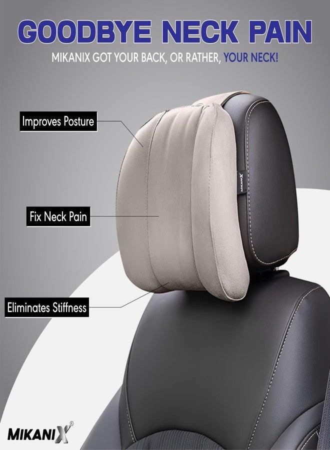 MIKANIX Car Headrest Pillow | Polyfill Fiber Cotton Neck/Head Support Cushion | Ergonomic Travel Headrest | Comfortable Car Seat Pillow | Breathable Soft Cover | Universal Fit (2 Beige) - Image 2